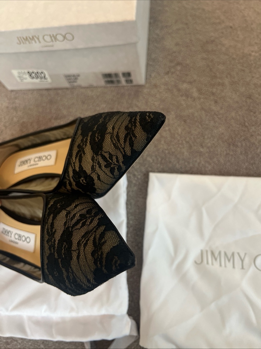 Jimmy Choo Black Lace Love Pointed Toe Pumps Size 38 - Picture 4 of 16
